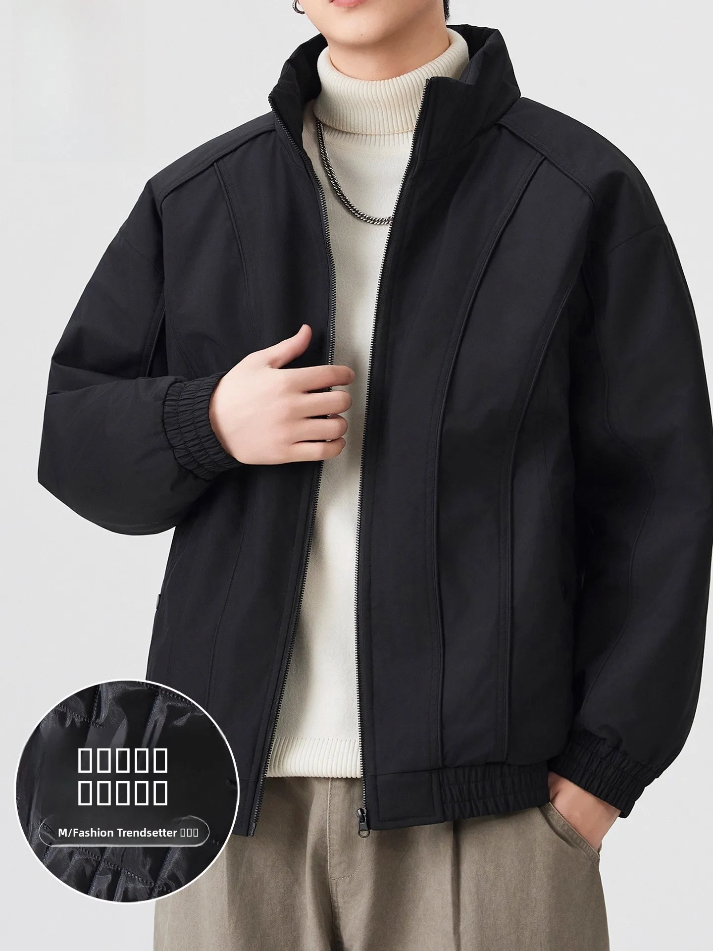 

Men's Cotton Jaet Woodpeer Duling Diamond id Cotton Coat Stand Collar Loose Fit Winter New Sle Zipper Closure Warmth