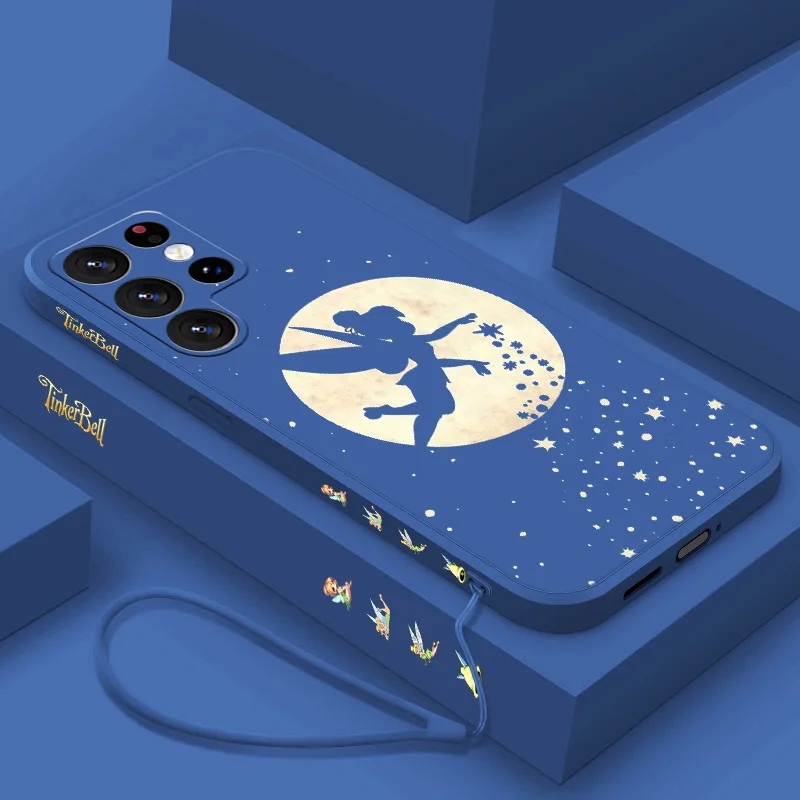 لطيف ديزني تينكر بيل جراب هاتف لسامسونج S10 S20 S21 S22 S23 S24 زائد لايت الترا FE السائل اليسار حبل لينة سيليكون Funda