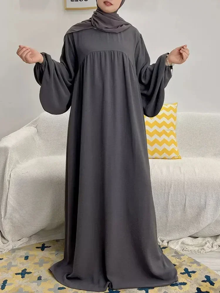 Imagem -06 - Oração Muçulmana Abaya para Mulheres Liso Manga de Balão Vestido Longo Muçulmano Islam Abayas Ramadã Vestidos Africanos Soltos Dubai Hijab Robe Kaftan