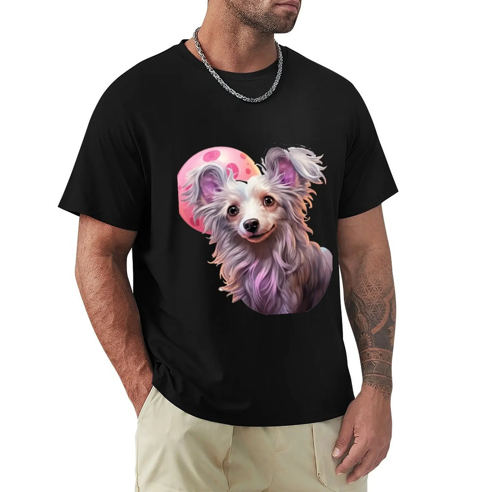 Powder puff in pink playing with her ball T-Shirt Soft Casual Short Sleeve Cotton Tee