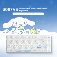 Anime Sanrio Cinnamoroll 3087 V3 Mechanical Keyboard Anime Cinnamoroll Wired Office Keyboard Set Anime Peripheral Gift For Girls