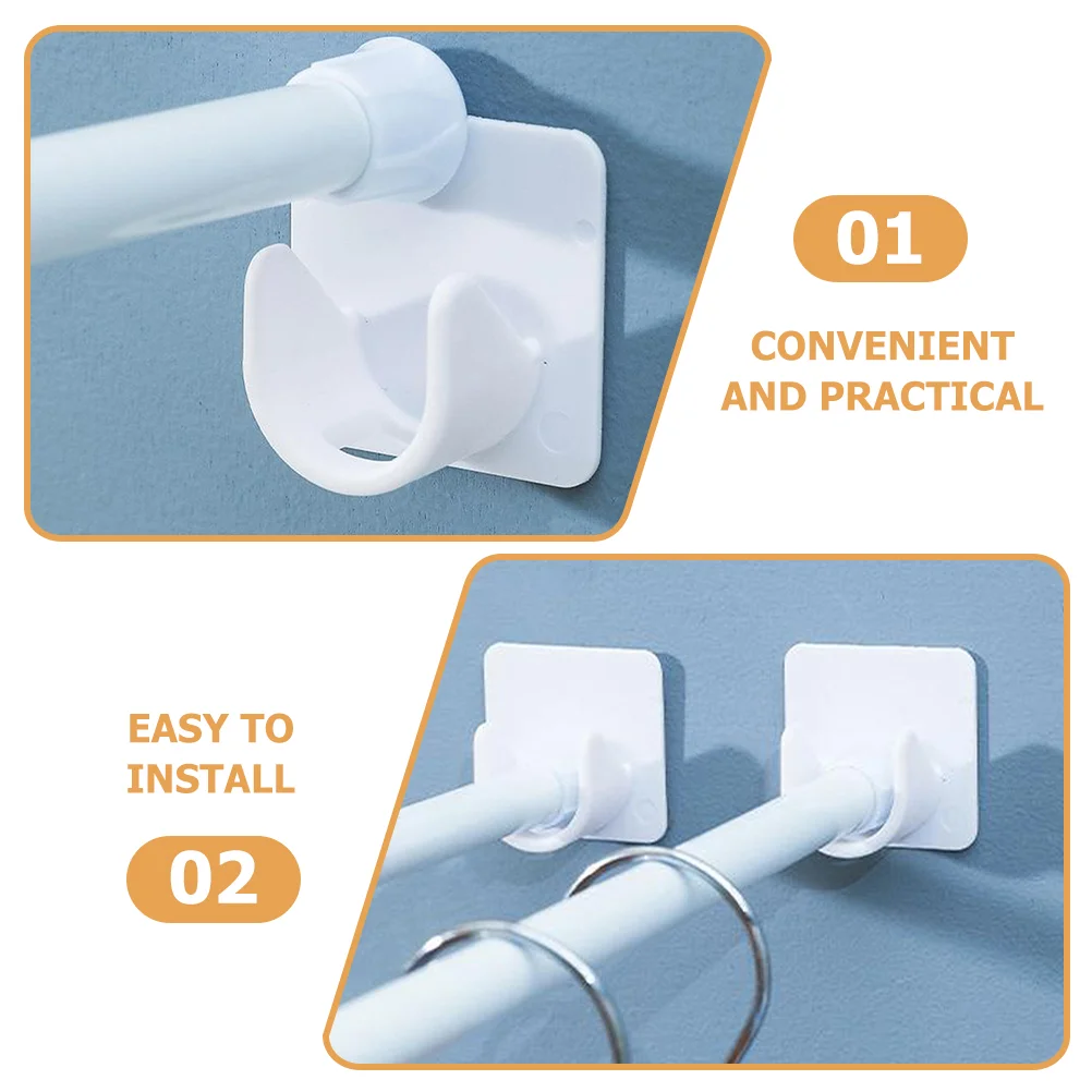 2 Pcs Screw Rod Holder Without Drilling Holes Hooks Towel Tension White Plastic Curtain Poles