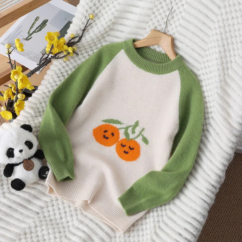 Autumn And Winter Basic O-Neck  Unisex Style 100%  Merino Wool  Sweater  Pullover  Long Sleeve Knitwear Children's Clothing Tops view 2