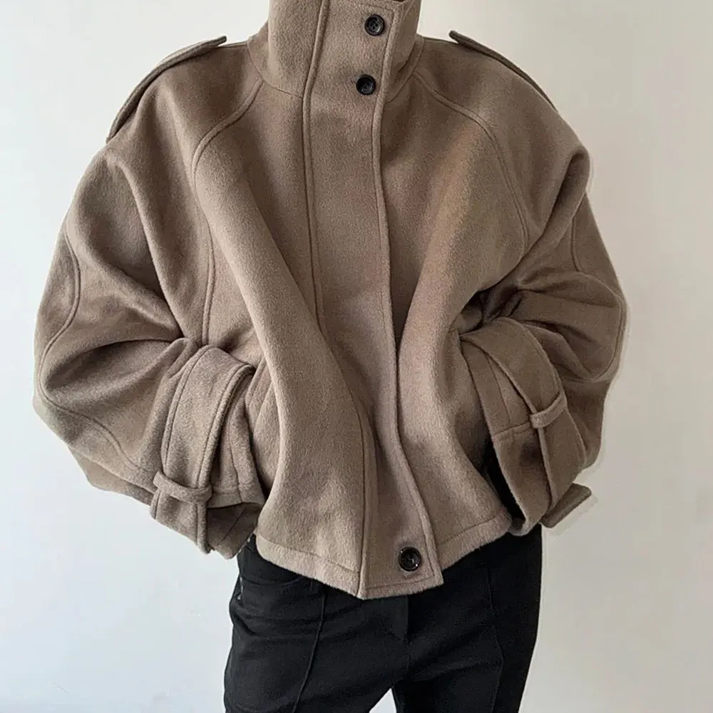

Повседневная свободная шерстяная куртка с воротником-стойкой на молнии, верхняя одежда для женщин, осенний новый стиль, европейская мода