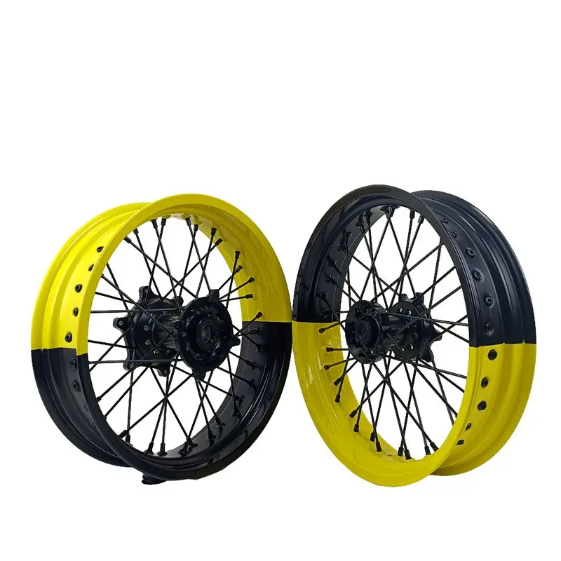 

Fit Storm Bee Wheel Set Yellow and Black Rims Electric Dirt Bike Supermotard Front Rear Wheels