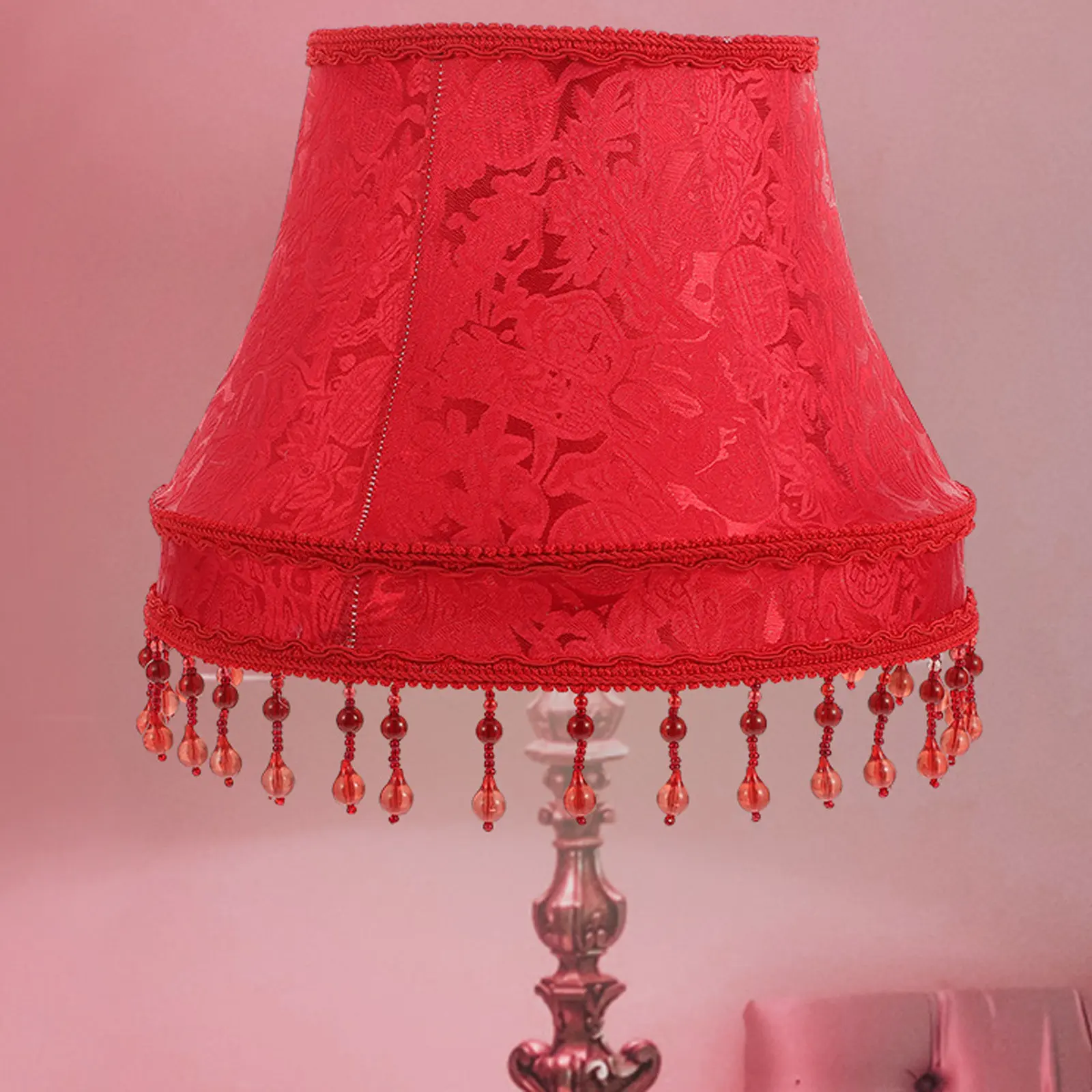 

1Pcs Vintage Style Cloth Lampshade European Retro Hanging Beads Decorative Lamp Cover for Table Floor Light Accessory