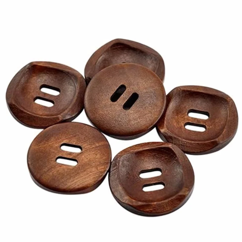 10 PCS/Lot 30mm 2 Holes Coffee Brown Round Wooden Buttons For DIY Crafts Handwork Scrapbook Clothing Sewing Accessories