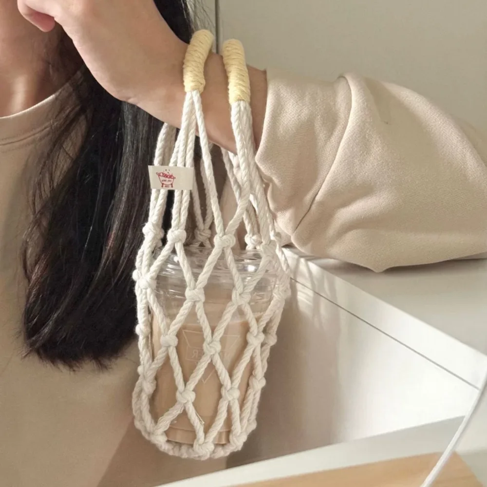 Portable Crochet Cup Holder Coffee Cup Bag Hollow Out Bottle Bag Mugs Bag Foldable Woven Net Water Bottle Bag Cup Cover