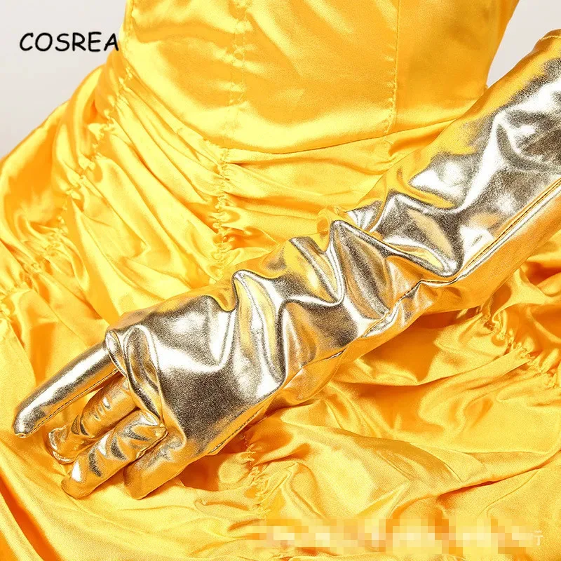 جديد 2025 زي الجمال والوحش الأصفر الطويل للهالوين فستان الأميرة حسناء حفلة تنكرية كرنفال جرس الكبار ★ ★ ★   جيه.