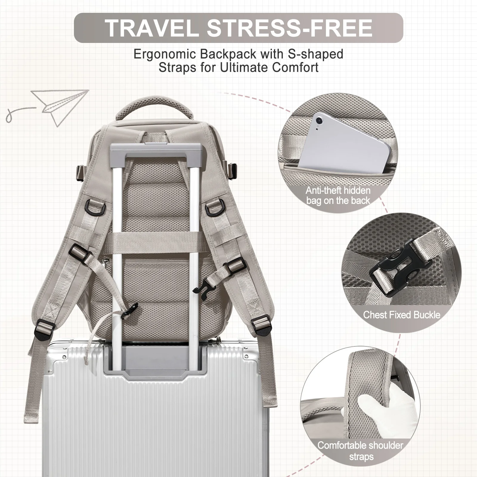 イージージェット ウィズエア航空承認のトラベルバックパック、短距離出張用の大容量軽量コンピューターバックパック