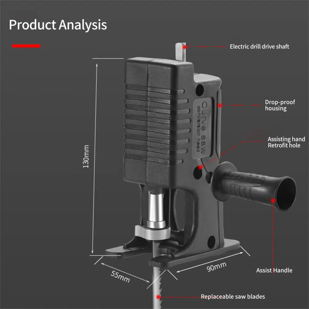 Reciprocating Saw Adapter with Sawblade Electric Drill Modified Electric Saw Power Tool Wood Cutter Machine Attachment Adapter