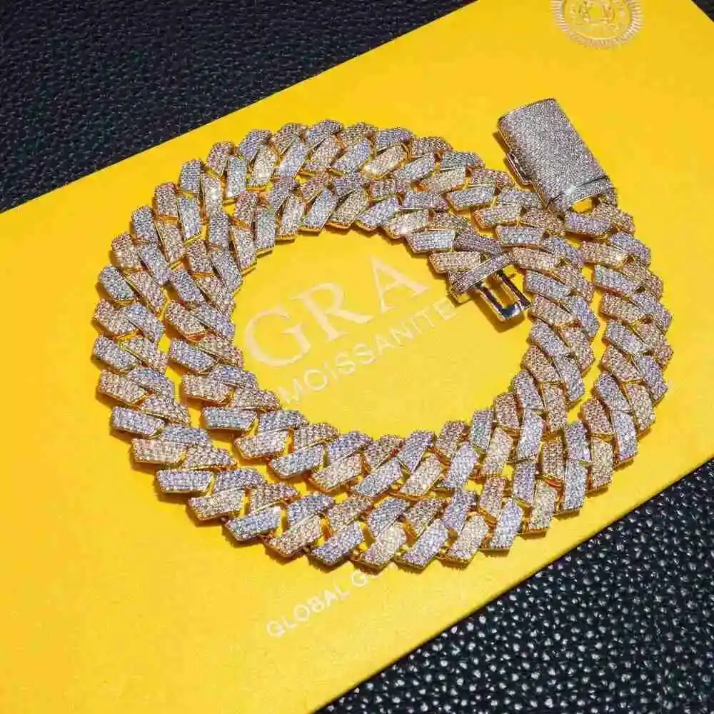 

in Stock Drop Shipping Silver 925 Men Rose Gold Solid Heavy Thick 13mm Iced Out Diamond Vvs d Color Moissanite Cuban Chain
