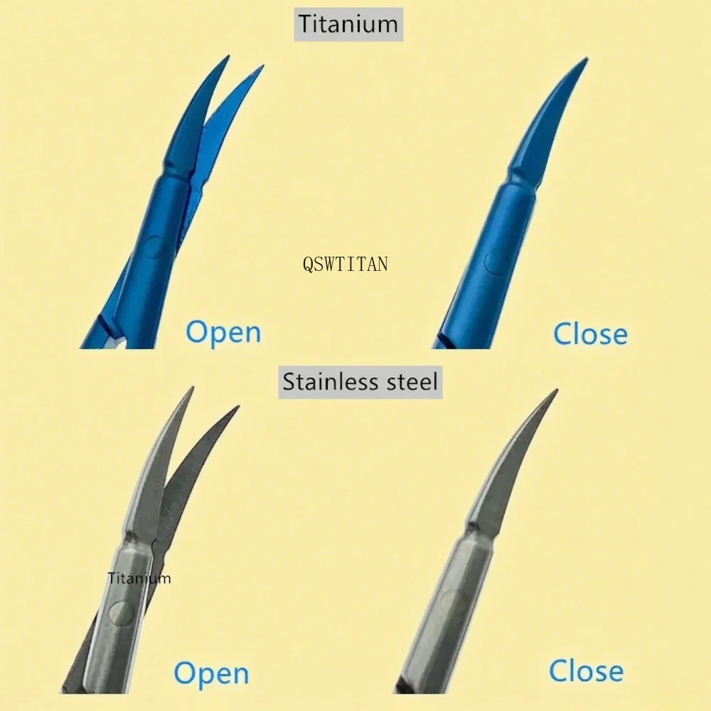 QSWTITAN Stainless Steel/Titanium Microscopic Instruments Micro Scissors Crescent Shark Scissors Surgery Scissors