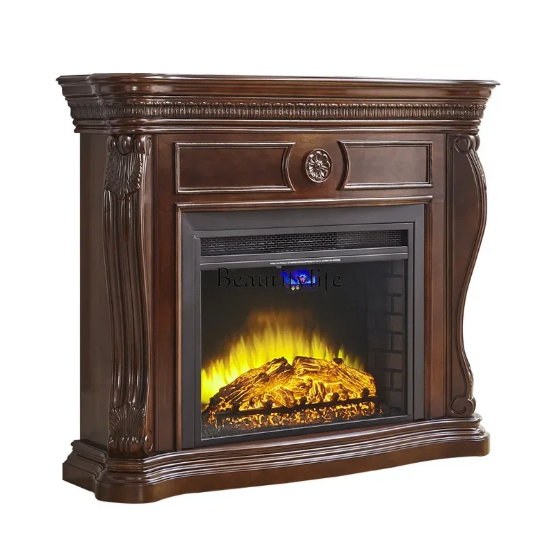 

Z.American retro solid wood decorative electric fireplace European living room simulated flame fireplace heater
