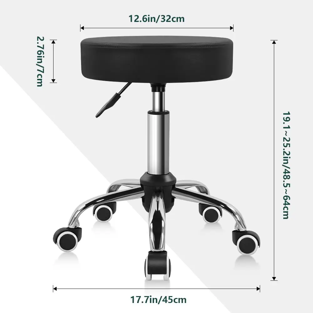 Sgabello girevole in pelle PU nera con ruota, perfetto per lavori in salone, casa, spa, negozio, rotazione regolabile in altezza e conveniente