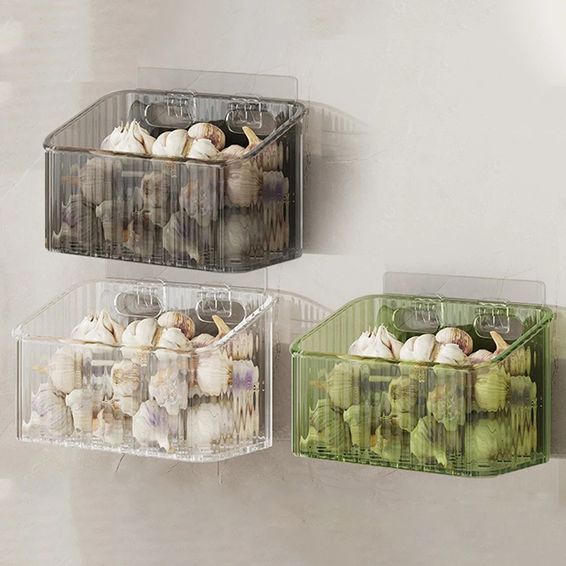 1pcs Kitchen Garlic Ginger And Onion Transparent Storage Basket Wall-Hanging Small Wall-Mounted Storage Box Storage Rack