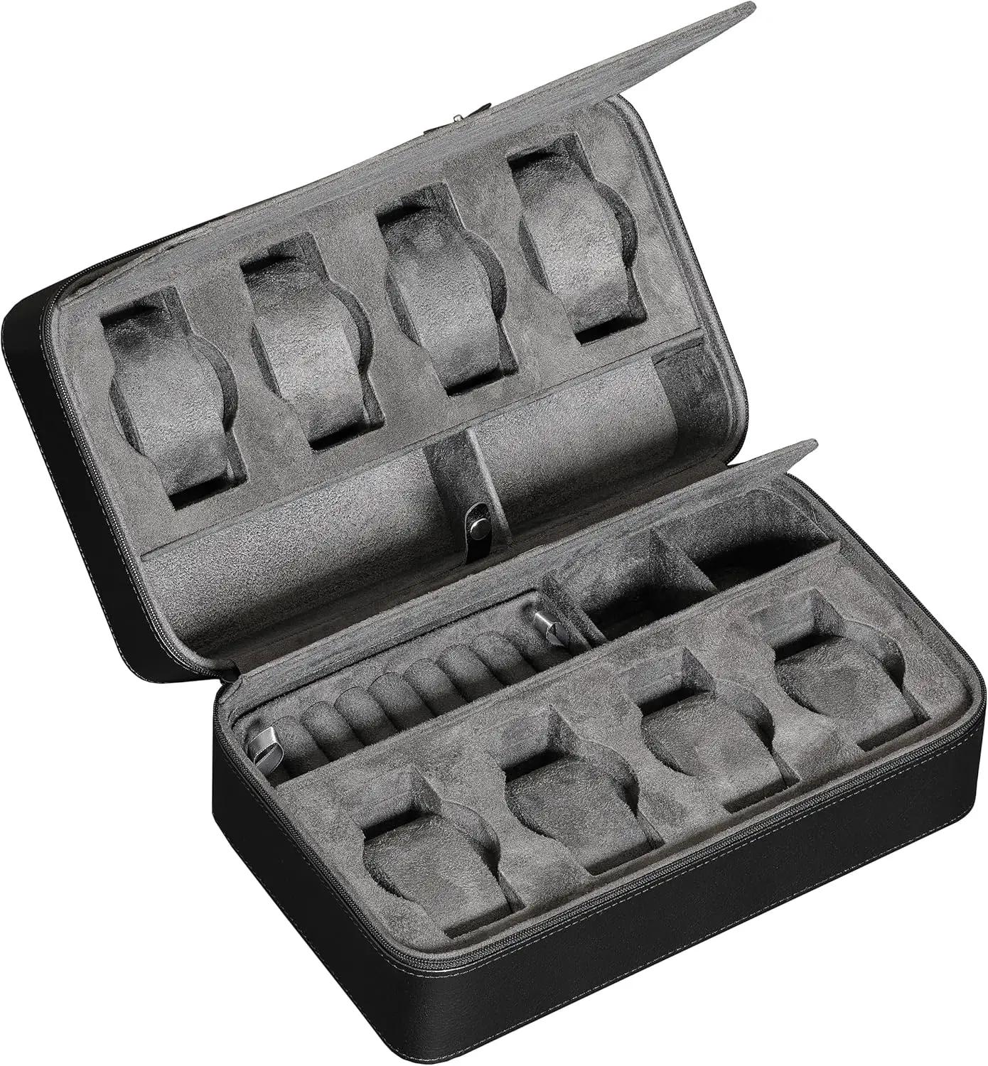 

Дорожный футляр для 8 часов с застежкой-молнией, вмещает часы диаметром до 50 мм, солнцезащитные очки, кольца и запонки — портативный органайзер черного/серого цвета