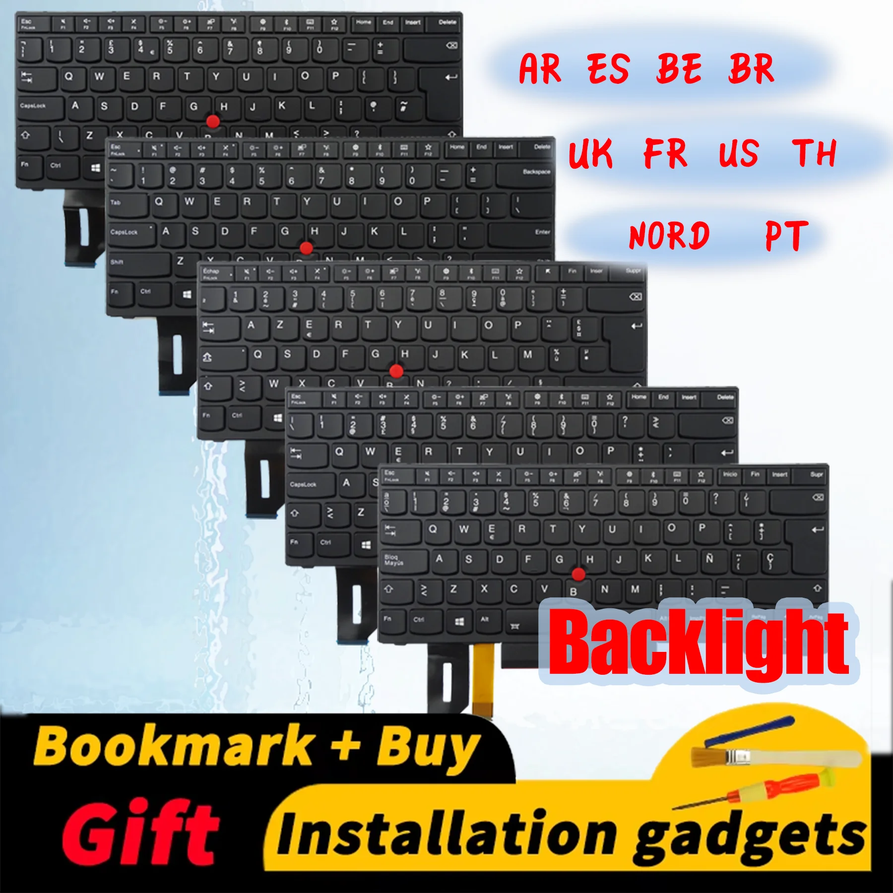 

for Lenovo ThinkPad E480 E485 E490 E495 L380 L390 L480 R480 T480S L490 T495 single keyboard US/BR/FR/UK/PT/SP/AR/NORD/TH/GR/BE
