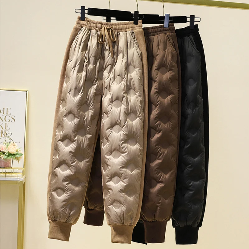 2024 New Winter Female Light Weight Down Cotton Trousers Windproof Elastic Waist Cotton-padded Harem Pants Quilted Outerwear