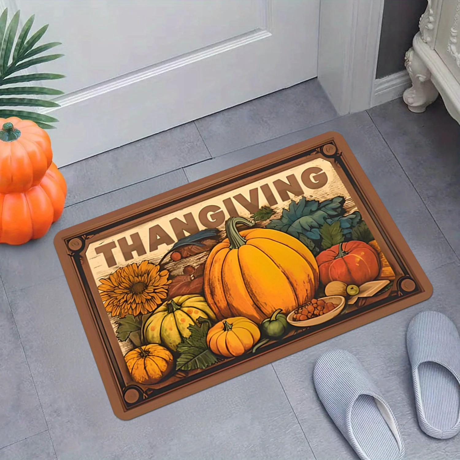 Thanksgiving Fall Pumpkin Carpet Bedroom Balcony Hallway Entrance Non-slip Rug Living Room Bathroom Floor Mat Autumn Home Decor