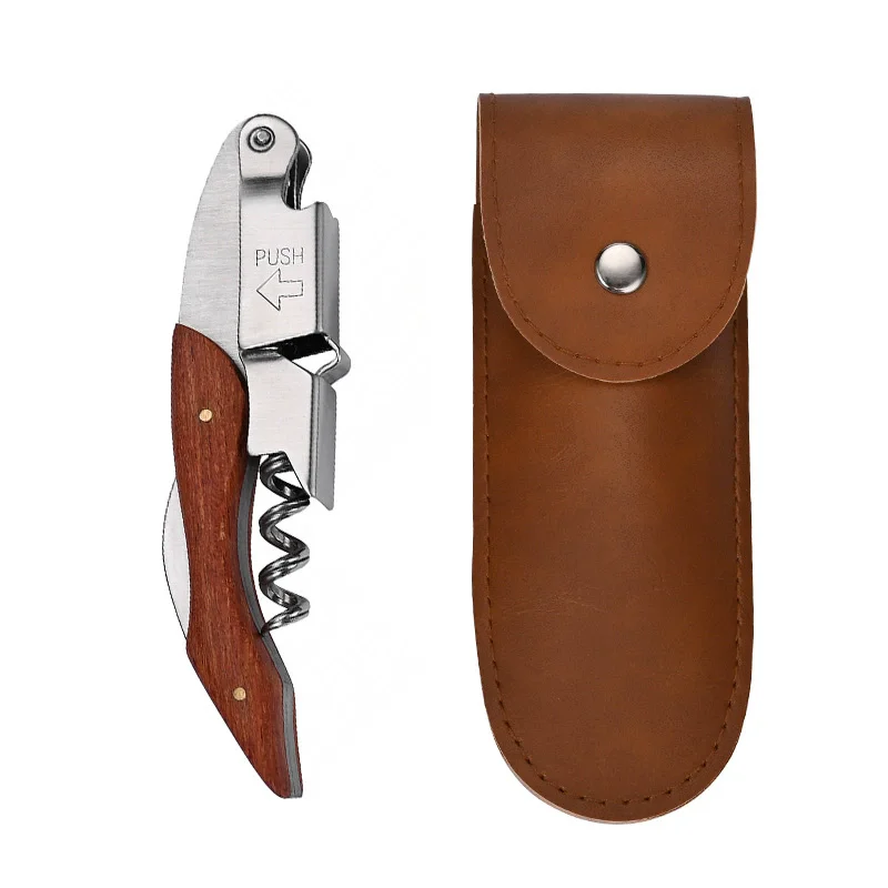 50Pcs Stainless Steel Beer Opener Wood Handle Leather Case Bottle Opener For Fathers Day Birthday Gifts Man Present Wholesale