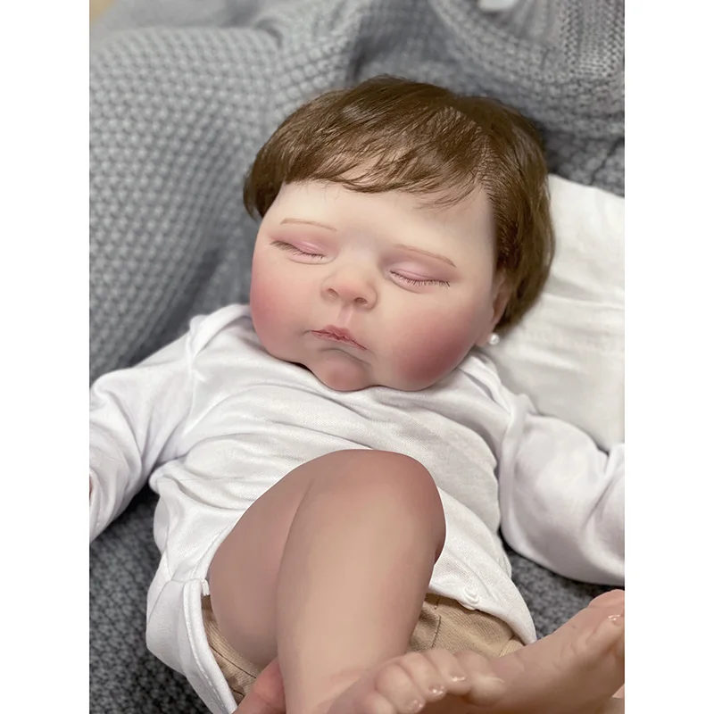 

48CM Peaches Complete Finished Dolls Reborn Baby with Brown Hair Handmade Lifelike Sleeping Baby Doll Visible Veins Toys