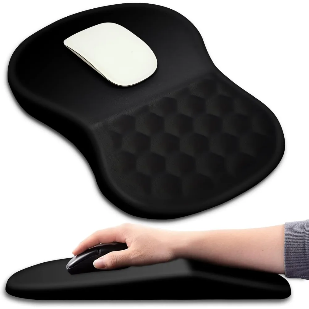 Ergonomic Wrist Support Mouse Pad with Massage Design and Memory Foam for Desk Use (12x8 inch, Black)