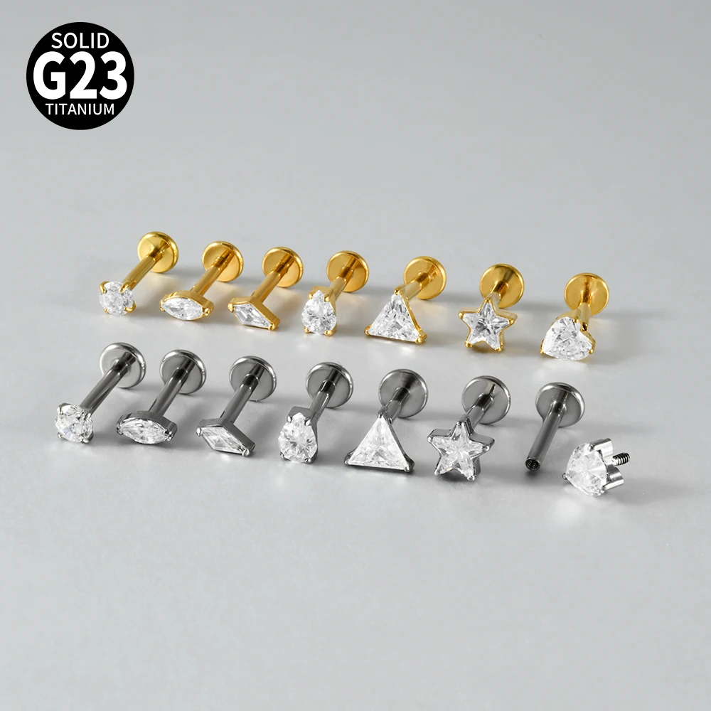 7-teiliges Set mit gemischten Stilen aus G23 Titan, innenliegendem Gewinde, Labret-Stud, Marquise, weißem CZ, für Knorpel-, Tragus-, Helix- und Ohrläppchen-Piercing, Körperschmuck. – Detail 2