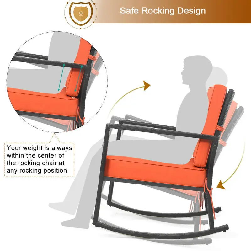 

Patio Rattan Rocker Outdoor Glider Rocking Chair Cushion Lawn-Orange