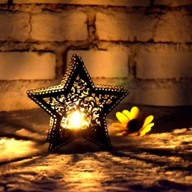Candeladores estrellas metal decorativos con diseños huecos Candelas hierro para hogar