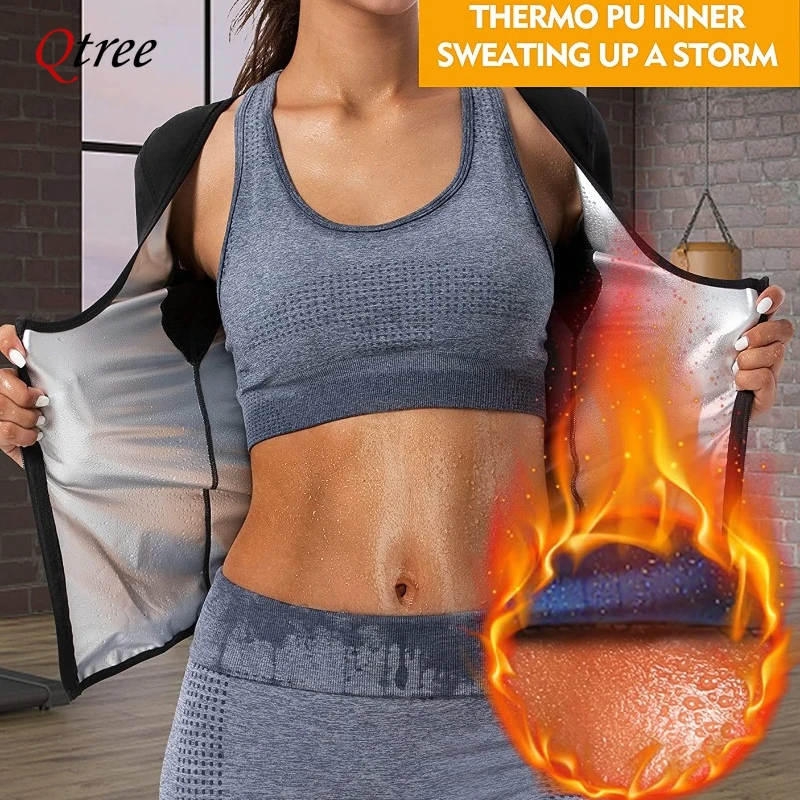 Qtree ropa moldeadora de entrenamiento para mujer, efecto Sauna para pérdida de peso, entrenador de cintura, camisa adelgazante de brazo, cinturón