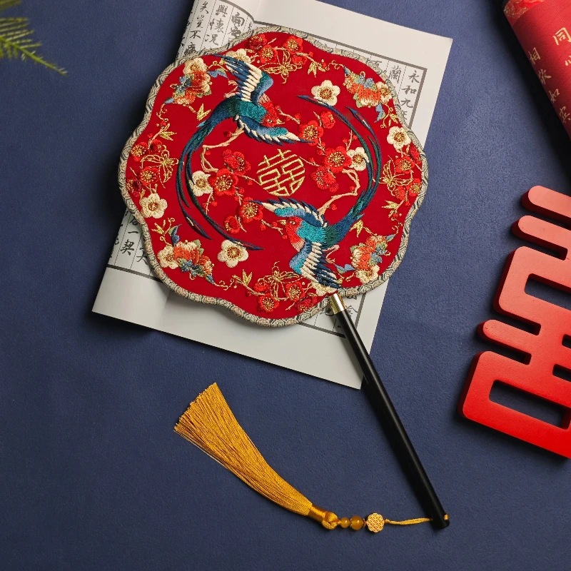 Wedding Embroidery Fan Wedding Fan Fortune Phoenix Embroidery Chinese Style Decorative Crafts Gift Fan Household Goods