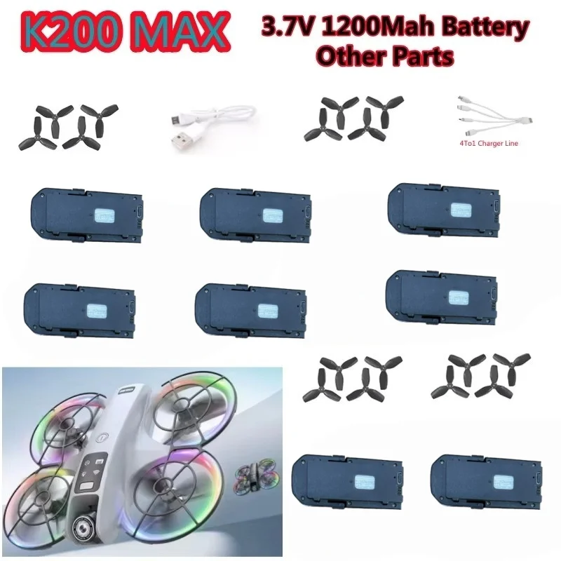 K200 MAX RC Drone Spare Parts 3.7V 1200Mah Battery Propeller USB Line K200MAX Remote Control Drone Quadcopter Spare Accessories