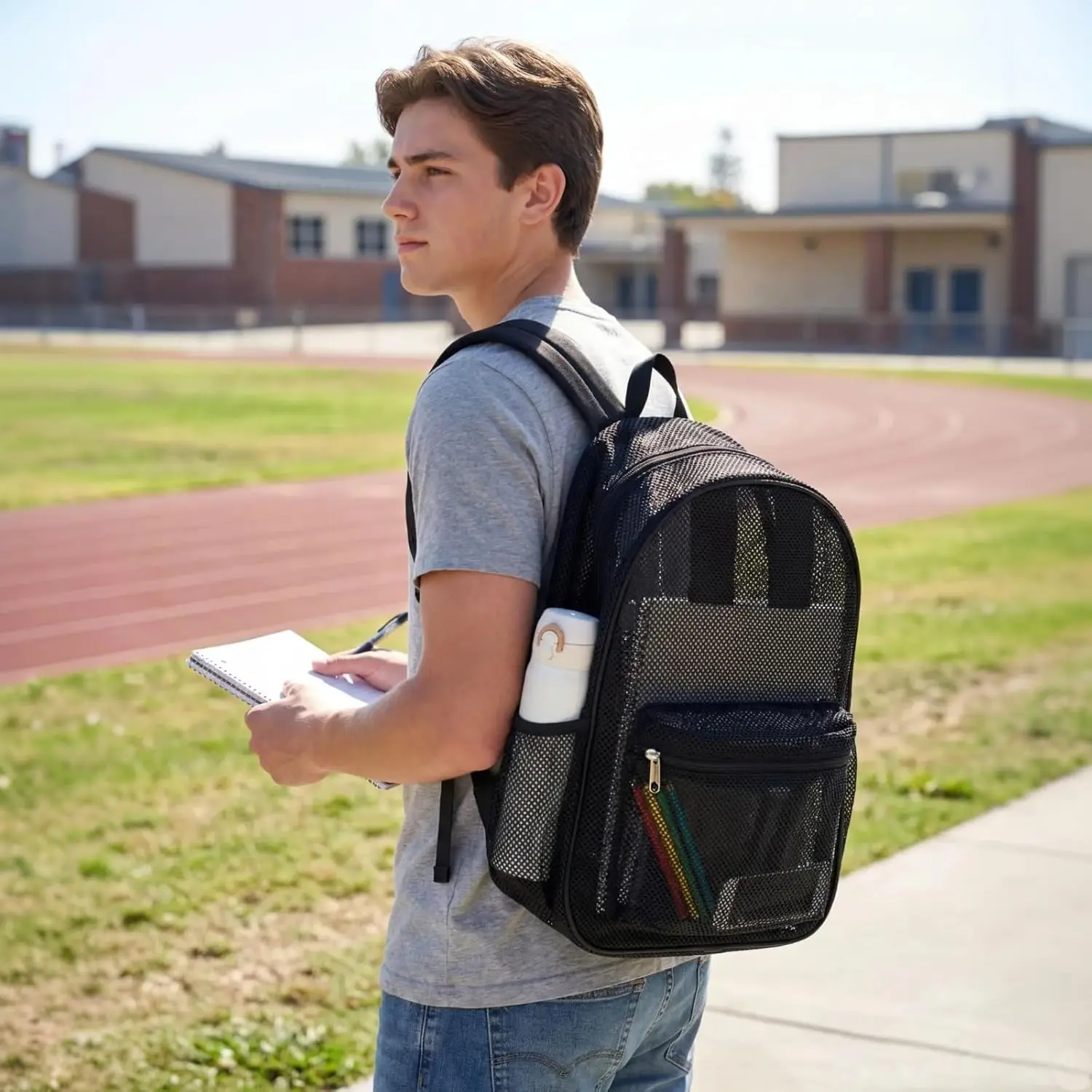 Mochila de malha resistente, grande, transparente, respirável, resistente a rasgos, aprovada pela escola, mochila de segurança para adolescentes do ensino médio, academia