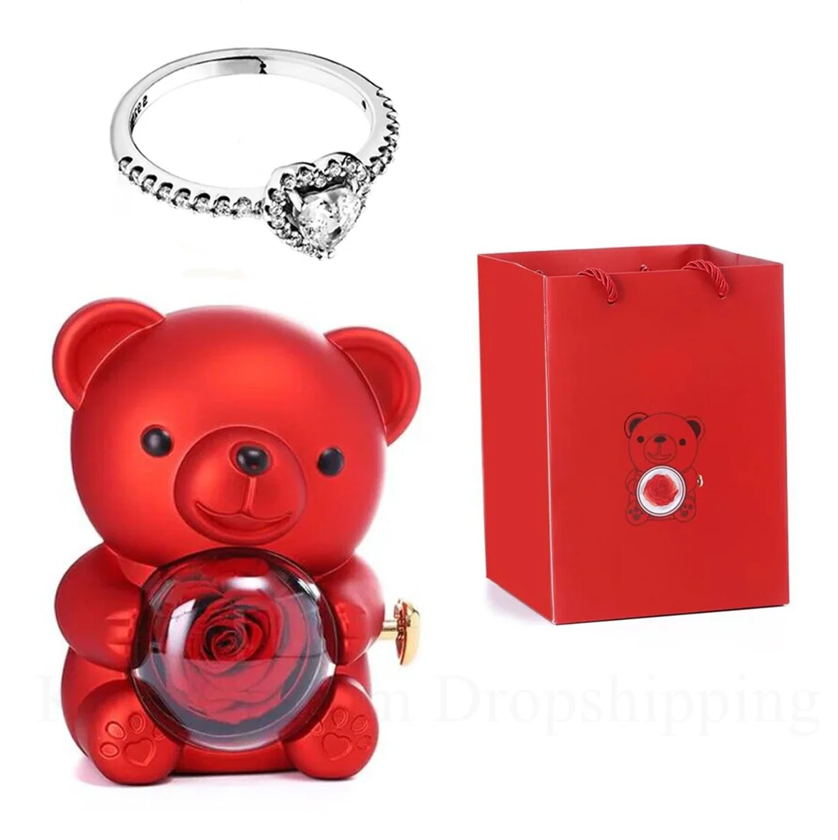 

New Simple Luxury Ring Eternal Real Rose box Exquisite Women Shiny Heart Series Ring Valentine's Day Gift for Lovers