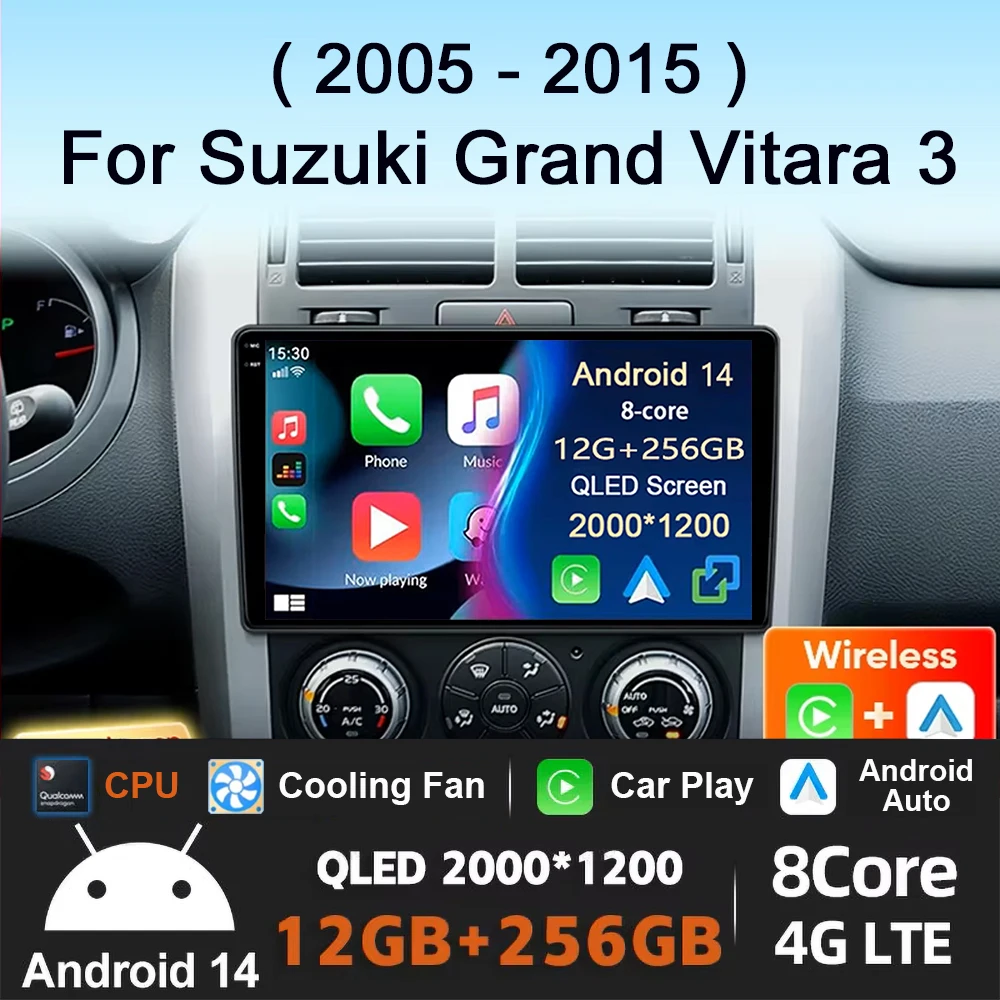 

9 inch Android 14 For Suzuki Grand Vitara 3 2005-2012 2013 2015 2 Din Car Radio Stereo Multimedia Video Player Navigaion Carplay