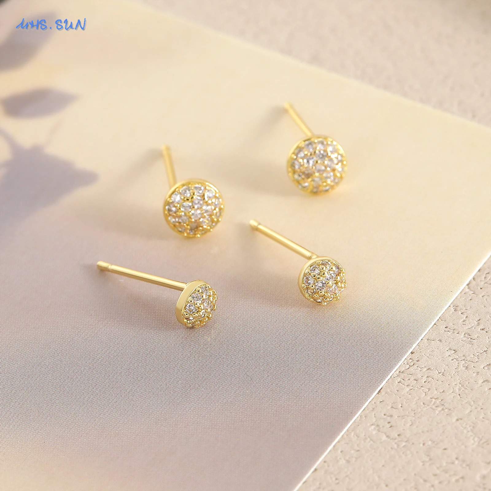 MHS.SUN Full Zircon Round Geometric Stud Earrings for Women Simple Classic Female Ear Piercing Earrings Timeless Style Jewelry