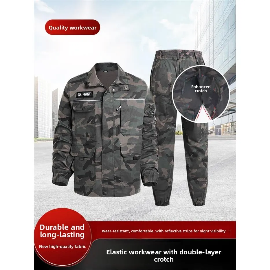 

Thiened Pure Cotton Elastic Workwear Set Men's Spring Autumn Camouflage Work orm W Wear Resistant to Dirt Construc...