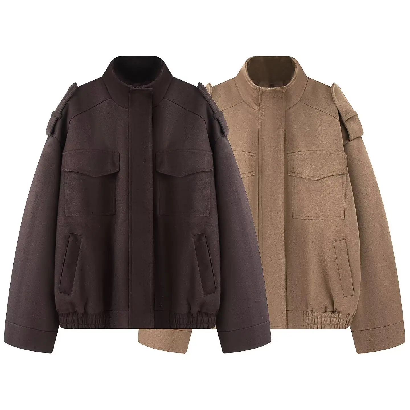 

KIDCRKJ Осенняя женская замшевая текстурированная куртка с воротником-стойкой и несколькими карманами, свободная верхняя одежда для женщин, мотоциклетное универсальное женское пальто