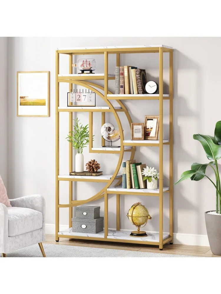 5 Tier Etagere Bookcase, Freestanding Tall Bookshelves Display Shelf Storage Organizer with 9-Open Storage Shelf for Living Room