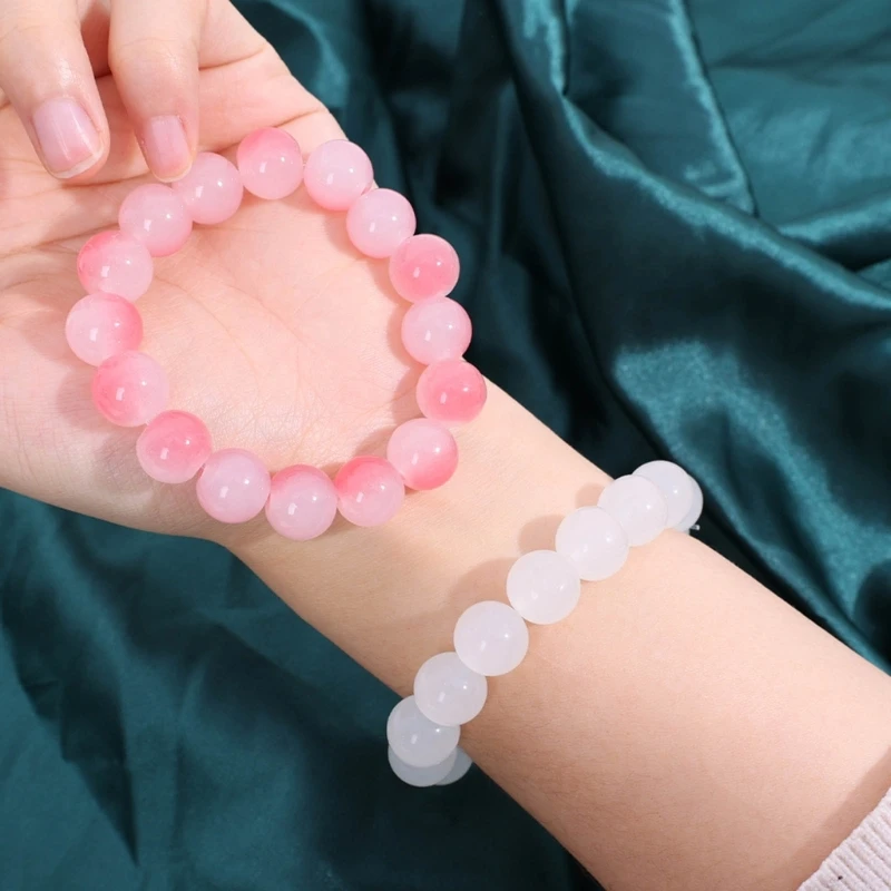 Bead Bracelet Gradient Ice Through White Pink Jade Beads Bracelet Men Women Bodhi Root Hand String Antique Handheld Rosary