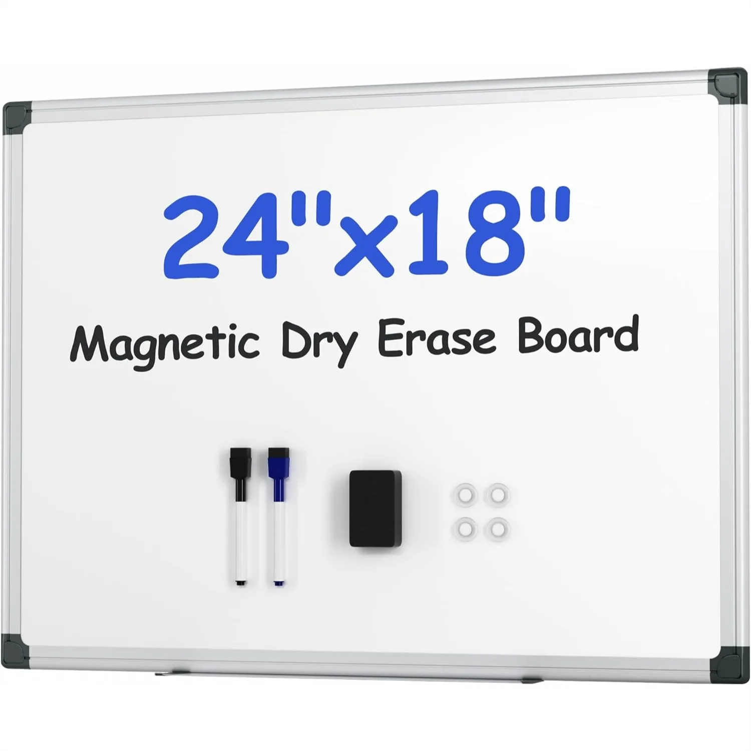 

Magnetic White Board 24x18 with Eraser Markers Pins, Aluminum Frame for Home School Office