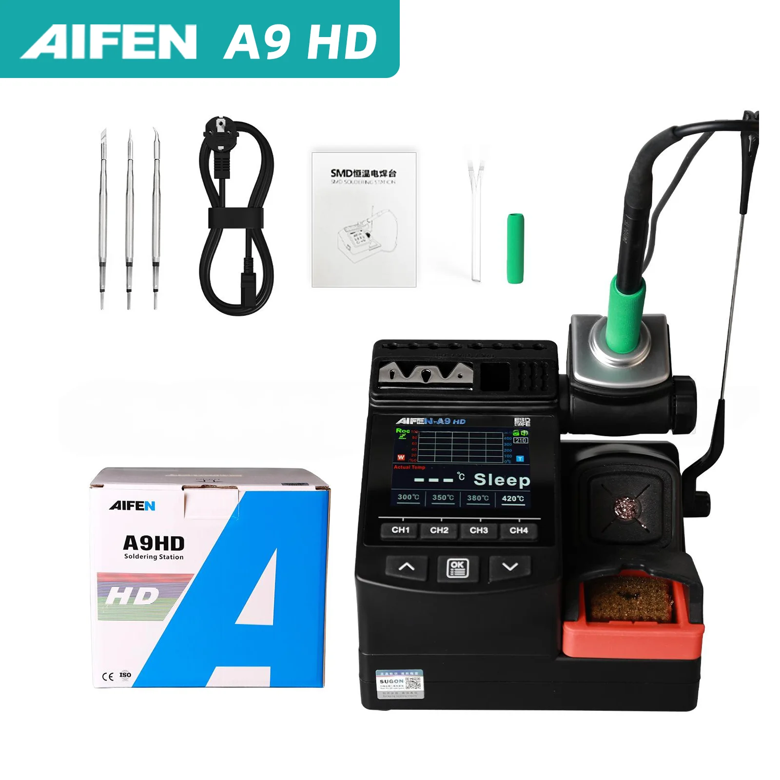 AIFEN A9HD 180 ワット電力はんだごてステーション電子溶接に最適 C210 C245 はんだごてハンドルはんだステーション