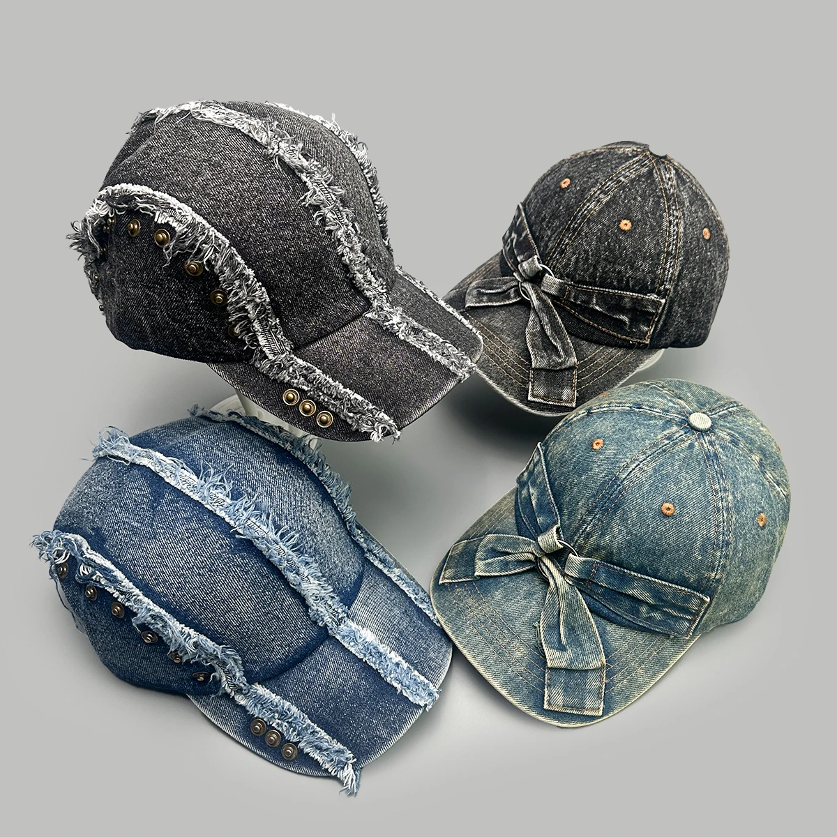 

Personal Retro Bow Broken Style Baseball Hats New Men Women Sunshade Korean Warm Outdoor Versatile Distress Fashion Peaked Caps