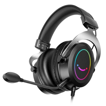 FIFINE Gaming Headpset with Dynamic RGB/MIC/In-line control,Ultra-Soft Memory Foam Ear Pad