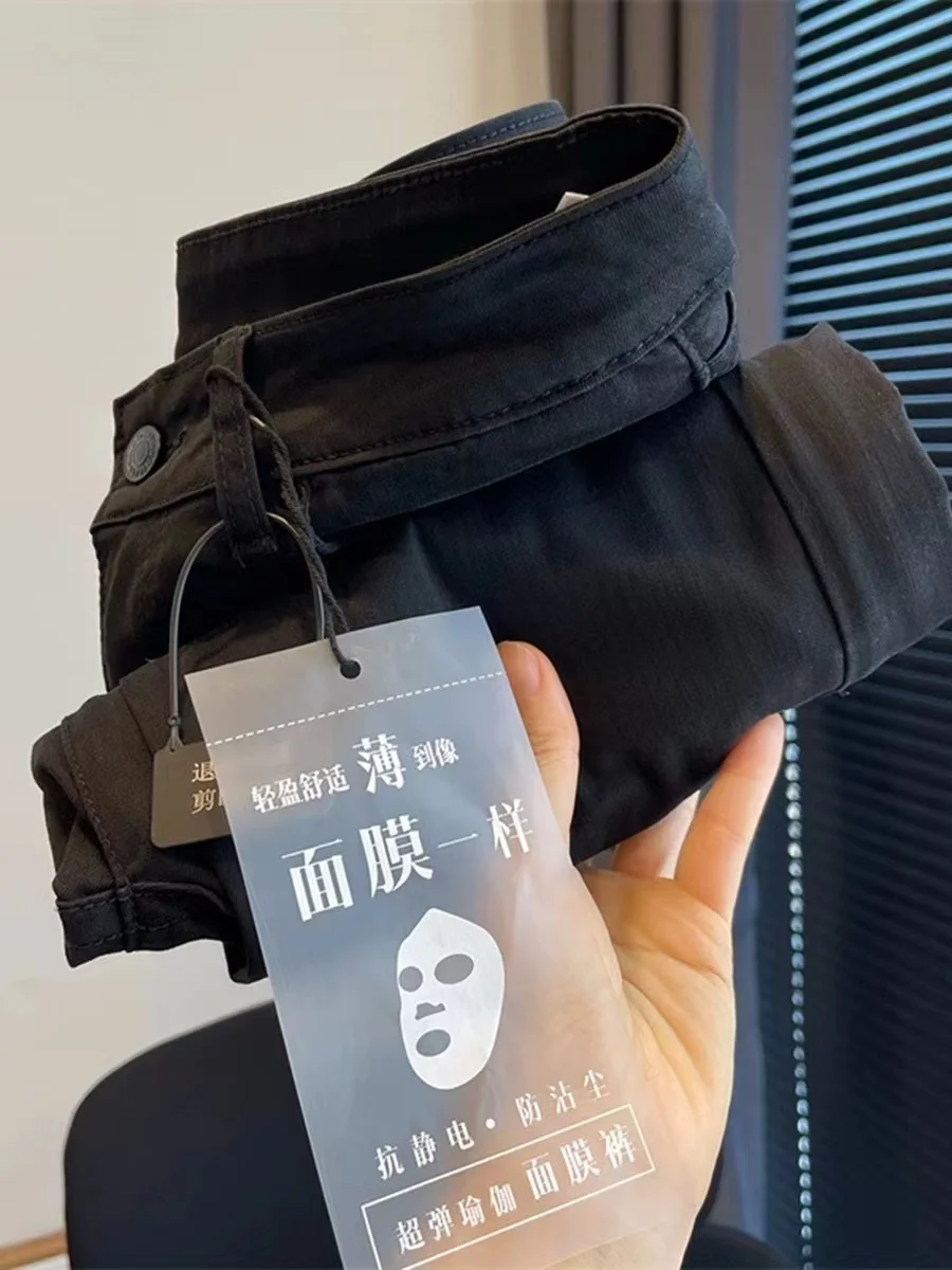 

Джинсы женские летние с высокой талией, эластичные, тонкие, прямые, длиной до щиколотки, больших размеров, стройнящие, из хлопкового стрейч-денима