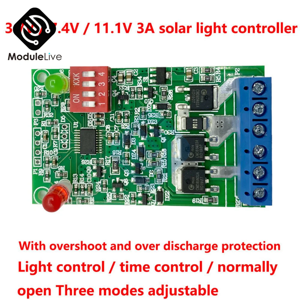 Nuovo Controller solare 12V 3.7V 7.4V 11.1V batteria al litio Solar Lawn Light Circuit Board scheda di controllo del Controller della luce solare 3A