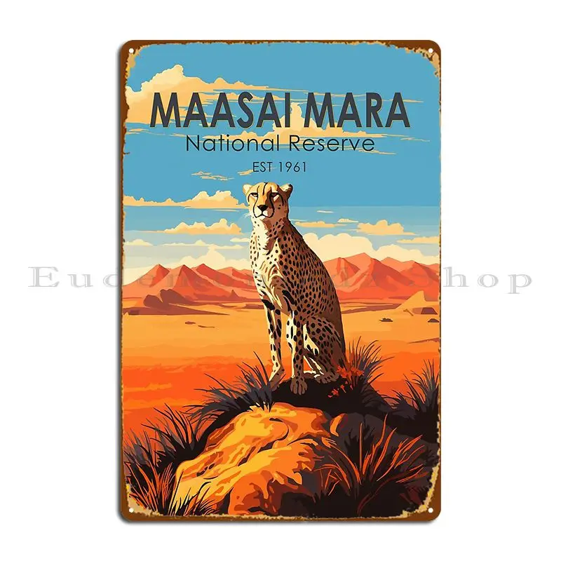 Maasai Mara National Reserve Cheetah Travel Art Vintage Metal Sign Printed Kitchen Garage Plaques Wall Mural Tin Sign Poster