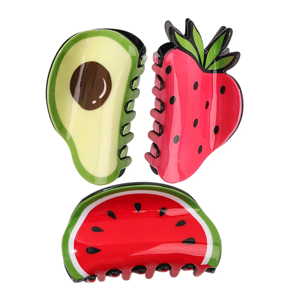 3 Pcs Fruit Hair Accessories Women Clip Claw Strawberry Decor Cute Cartoon Plastic Small Toddler