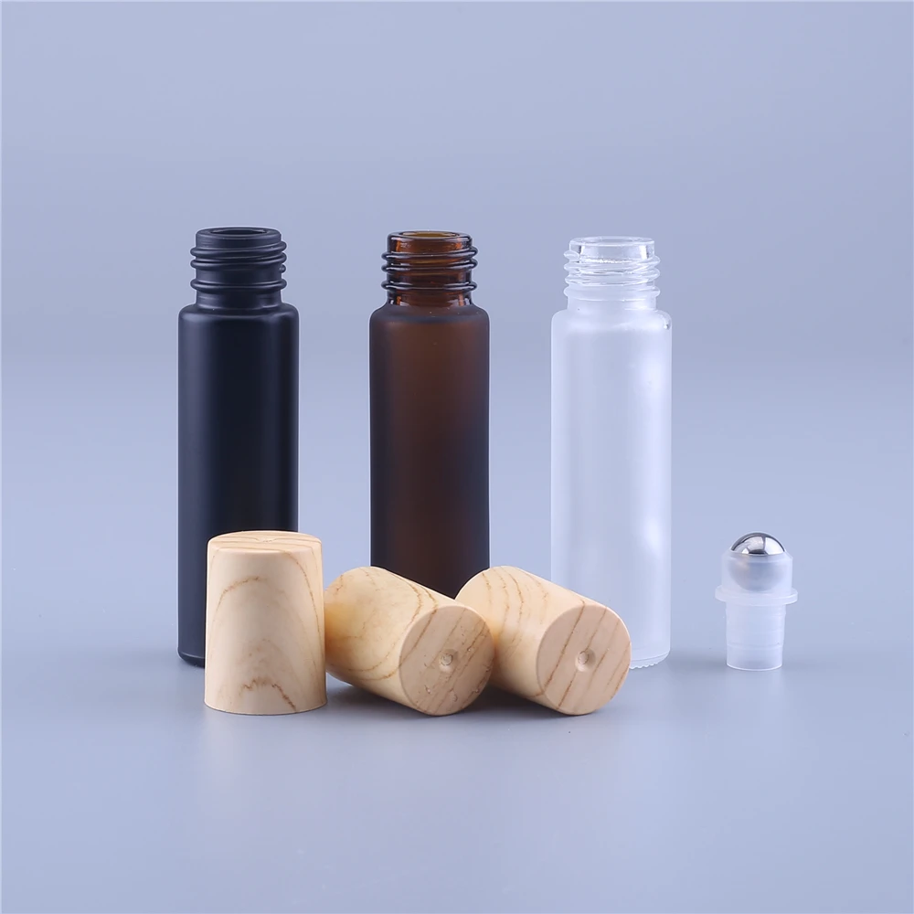 10pcs 10cc Amber Frosted Glass Roller Bottle Empty Perfume Essential Oil Test Bottle 10ml Roll-On Thick Glass Vial